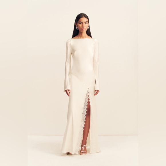 Shona Joy Dresses & Skirts - Shona Joy La Lune Cumulus Silk Backless Lace Split Maxi Dress in Ivory Size 6